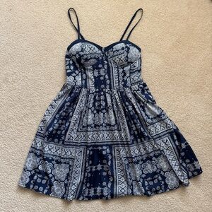 Band of Gypsies Blue Paisley Bustier Mini Dress